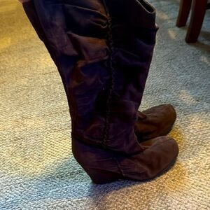 MIA leather suede dark brown wedge knee high boots like new 9